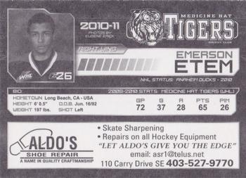 2010-11 Medicine Hat Tigers (WHL) #8 Emerson Etem Back