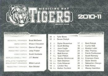 2010-11 Medicine Hat Tigers (WHL) #NNO Header Card Back
