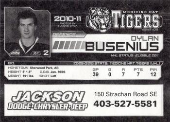 2010-11 Medicine Hat Tigers (WHL) #3 Dylan Busenius Back