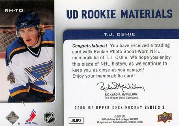 2008-09 Upper Deck - Rookie Materials #RM-TO T.J. Oshie  Back