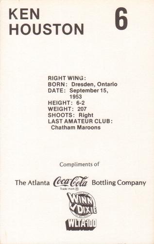 1979-80 Coca-Cola Atlanta Flames #NNO Ken Houston Back