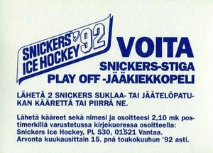 1992 Semic Jaakiekko (Finnish) Stickers #8 Ville Siren Back