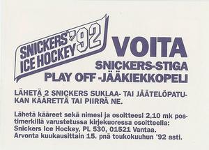 1992 Semic Jaakiekko (Finnish) Stickers #72 Mats Sundin Back