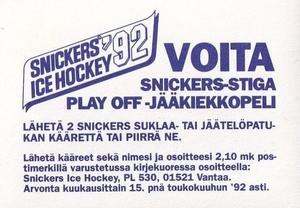 1992 Semic Jaakiekko (Finnish) Stickers #88 Eric Lindros Back