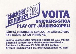 1992 Semic Jaakiekko (Finnish) Stickers #288 Mariusz Czerkawski Back