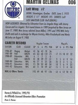 1992-93 IGA Edmonton Oilers #7 Martin Gelinas Back