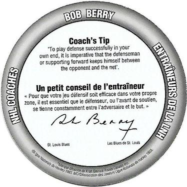 1993-94 Kraft - Kraft Peanut Butter Discs #NNO Bob Berry Back