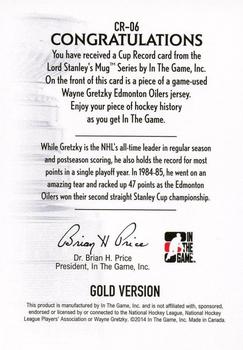 2013-14 In The Game Lord Stanley's Mug - Cup Record Gold #CR-06 Wayne Gretzky Back