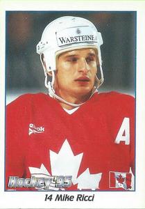 1995 Panini World Hockey Championship Stickers (Finnish/Swedish) #14 Mike Ricci Front