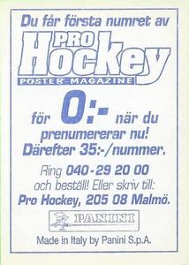 1995 Panini World Hockey Championship Stickers (Finnish/Swedish) #133 Andy Ton Back