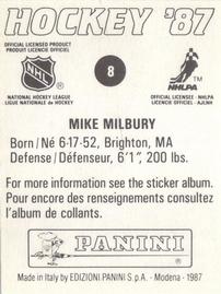 1987-88 Panini Hockey Stickers #8 Mike Milbury Back