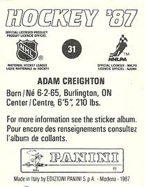 1987-88 Panini Hockey Stickers #31 Adam Creighton Back
