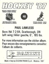1987-88 Panini Hockey Stickers #48 Paul Lawless Back