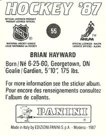 1987-88 Panini Hockey Stickers #55 Brian Hayward Back