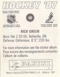 1987-88 Panini Hockey Stickers #60 Rick Green Back