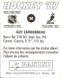 1987-88 Panini Hockey Stickers #64 Guy Carbonneau Back