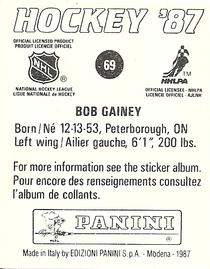 1987-88 Panini Hockey Stickers #69 Bob Gainey Back