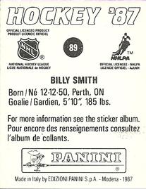 1987-88 Panini Hockey Stickers #89 Billy Smith Back