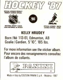 1987-88 Panini Hockey Stickers #90 Kelly Hrudey Back