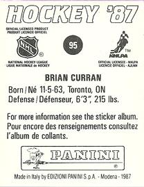 1987-88 Panini Hockey Stickers #95 Brian Curran Back