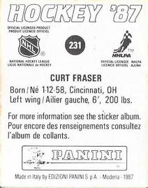 1987-88 Panini Hockey Stickers #231 Curt Fraser Back