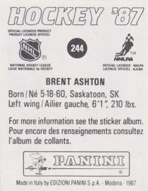 1987-88 Panini Hockey Stickers #244 Brent Ashton Back