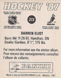 1987-88 Panini Hockey Stickers #272 Darren Eliot Back
