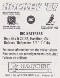 1987-88 Panini Hockey Stickers #307 Ric Nattress Back