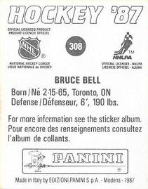 1987-88 Panini Hockey Stickers #308 Bruce Bell Back