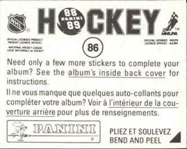 1988-89 Panini Hockey Stickers #86 Craig Hartsburg Back