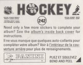 1988-89 Panini Hockey Stickers #242 Ron Francis Back