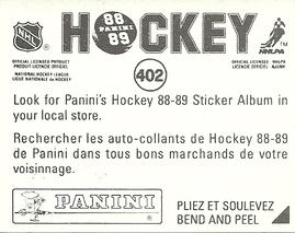 1988-89 Panini Hockey Stickers #402 Brian Hayward / Patrick Roy Back