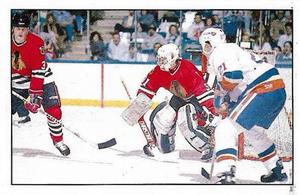 1989-90 Panini Hockey Stickers #46 Chicago / Islanders Action Front