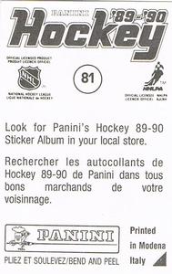 1989-90 Panini Hockey Stickers #81 Bill Ranford Back