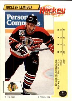 1992-93 Panini Hockey Stickers #8 Jocelyn Lemieux Front