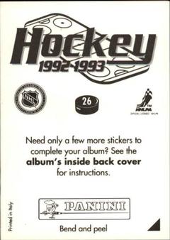 1992-93 Panini Hockey Stickers #26 Vancouver Canucks Logo Back