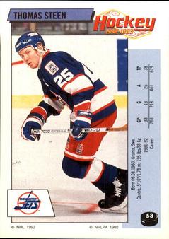 1992-93 Panini Hockey Stickers #53 Thomas Steen Front