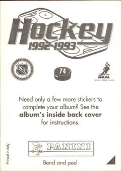 1992-93 Panini Hockey Stickers #74 Toronto Maple Leafs Logo Back