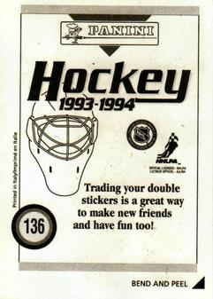 1993-94 Panini Hockey Stickers #136 Mario Lemieux Back