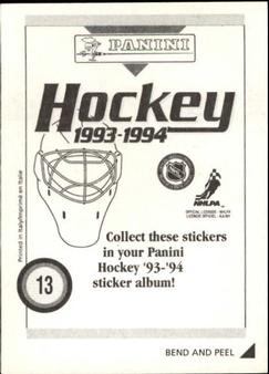 1993-94 Panini Hockey Stickers #13 Vincent Damphousse Back
