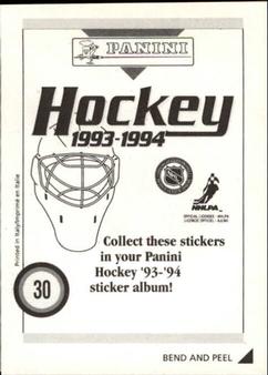 1993-94 Panini Hockey Stickers #30 Kelly Miller Back