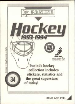 1993-94 Panini Hockey Stickers #34 New Jersey Devils Logo Back