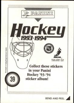 1993-94 Panini Hockey Stickers #39 Bernie Nicholls Back