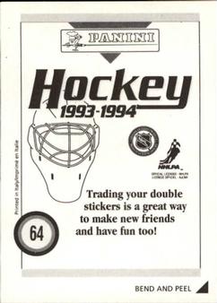 1993-94 Panini Hockey Stickers #64 Jeff Norton Back