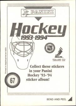 1993-94 Panini Hockey Stickers #67 Quebec Nordiques Logo Back