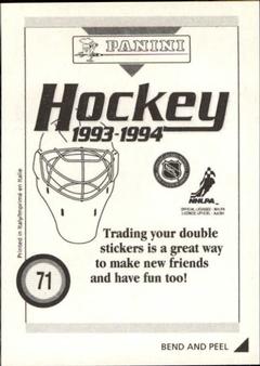 1993-94 Panini Hockey Stickers #71 Andrei Kovalenko Back