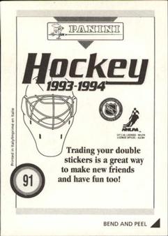 1993-94 Panini Hockey Stickers #91 Mike Gartner Back