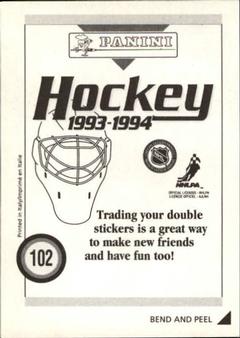 1993-94 Panini Hockey Stickers #102 Dale Hawerchuk Back