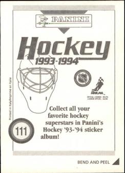 1993-94 Panini Hockey Stickers #111 Ottawa Senators Logo Back