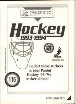 1993-94 Panini Hockey Stickers #116 Mike Peluso Back